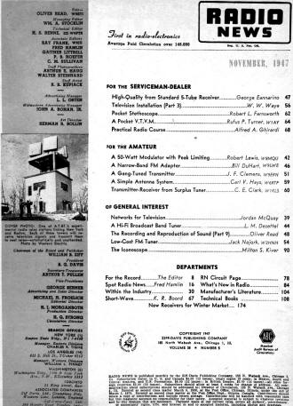 November 1947 Radio & Television News Table of Contents - RF Cafe