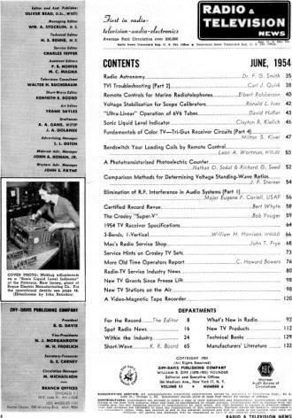 June 1954 Radio & Television News Table of Contents - RF Cafe