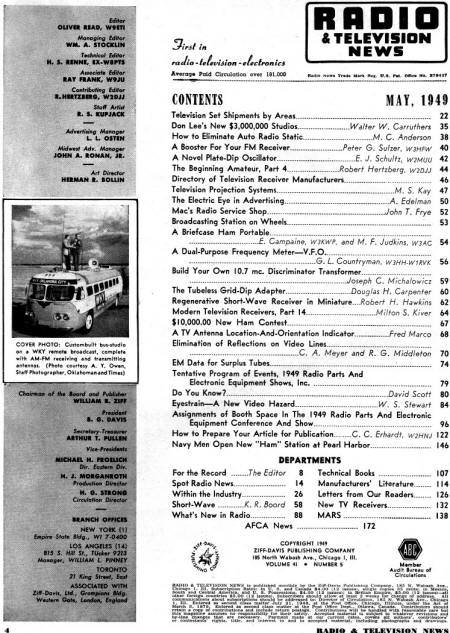 May 1949 Radio & TV News Table of Contents - RF Cafe