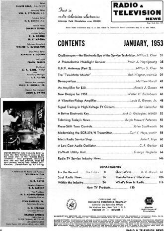 Radio & Television News Table of Contents, January 1953 - RF Cafe