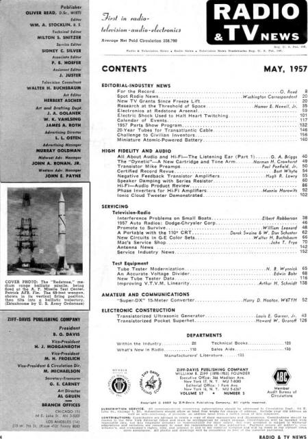 July 1957 Radio & TV News Table of Contents - RF Cafe