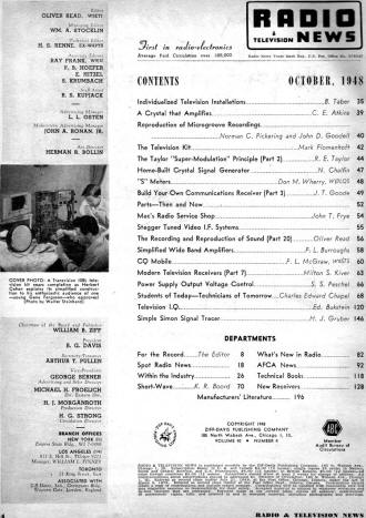October 1948 Radio & Television News Table of Contents - RF Cafe