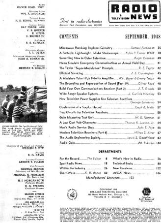 September 1948 Radio & Television News Table of Contents - RF Cafe