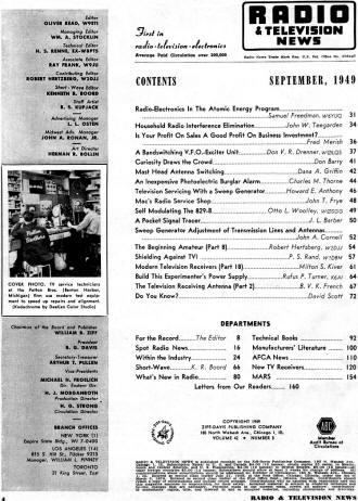 September 1949 Radio & Television News Table of Contents - RF Cafe