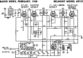 Belmont Model 6D121 Schematic, February 1948 Radio News - RF Cafe - RF Cafe