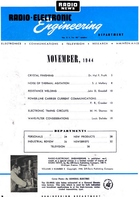 Radio Electronics Engineering Department (insert) November 1944 Radio News Table of Contents - RF Cafe
