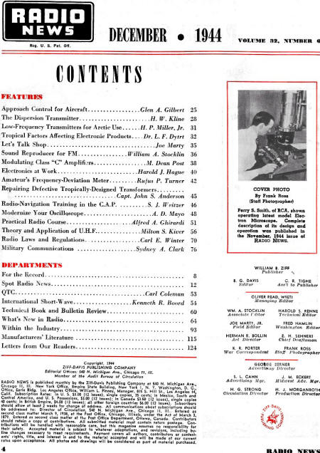 December 1944 Radio News Table of Contents - RF Cafe