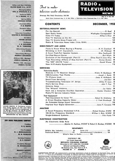 December 1955 Radio & Television News Table of Contents - RF Cafe