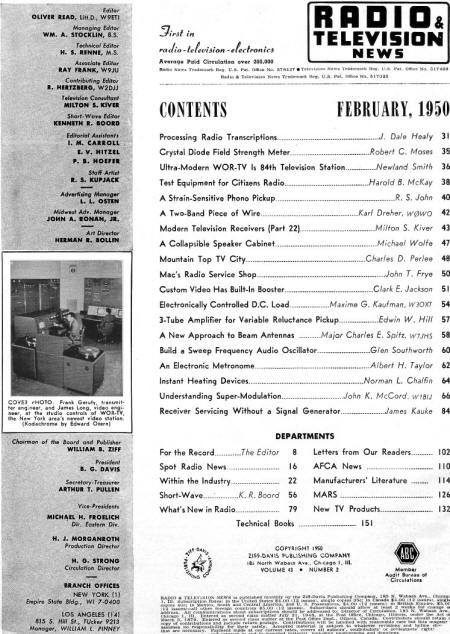 February 1950 Radio & Television News Table of Contents - RF Cafe
