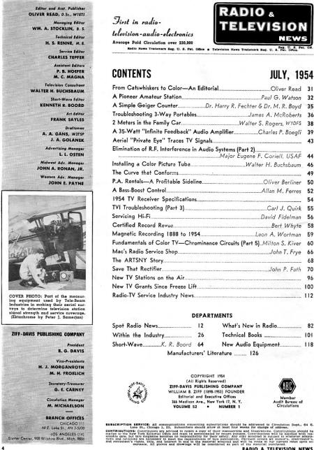 July 1954 Radio & Television News Table of Contents - RF Cafe
