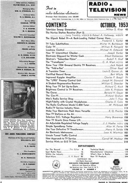 October 1953 Radio & Television News Table of Contents - RF Cafe