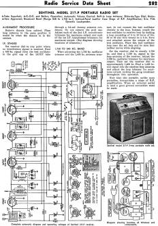 Sentinel Model 217-P Portable Radio Set Radio Service Data Sheet, August 1940 Radio-Craft - RF Cafe