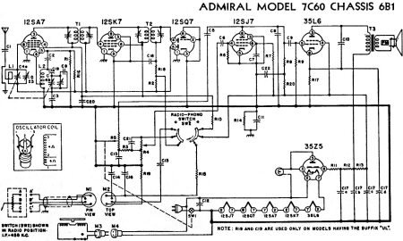 Admiral Model 7C60 Chassis 6B1 Schematic - RF Cafe