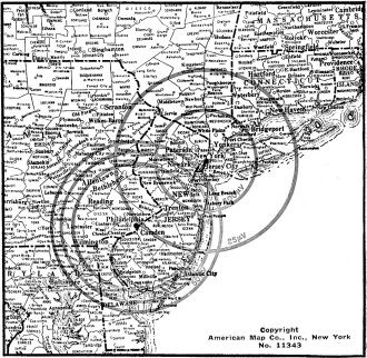 Signal range map for Channel 9 (N. Y.) and Channel 10 (Philadelphia) - RF Cafe