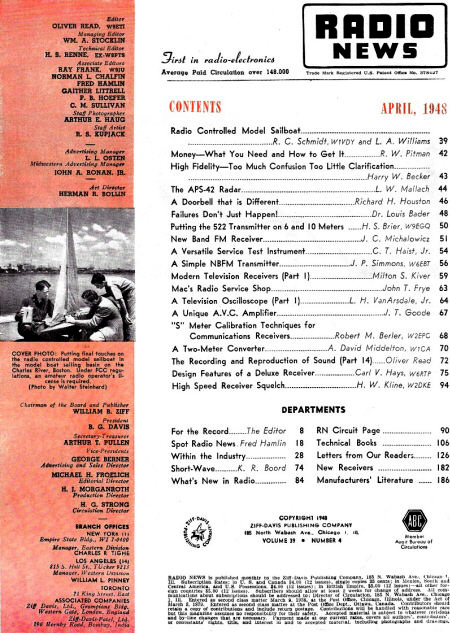April 1948 Radio News Table of Contents - RF Cafe