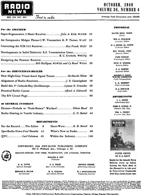 October 1946 Radio News Table of Contents - RF Cafe