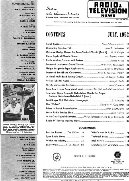 July 1952 Radio & Television News Table of Contents - RF Cafe