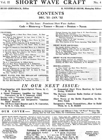 December 1931 / January 1932 Short Wave Craft Table of Contents - RF Cafe