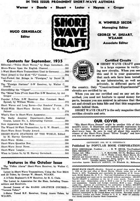 September 1935 Short Wave Craft Table of Contents - RF Cafe