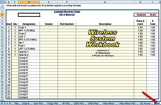 Wireless System Workbook™ Design Software (Bill of Materials page) - RF Cafe Website
