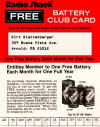 Radio Shack "Battery Club" card - RF Cafe