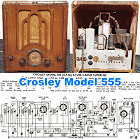 Crosley Model 555 (A.F.M.) 5-Tube 2-Band Superhet. Radio Service Data Sheet, March 1936 Radio-Craft - RF Cafe
