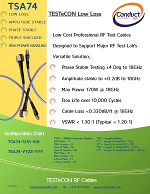ConductRF TSA74 TESTeCON Low Loss Cables - RF cafe - RF Cafe