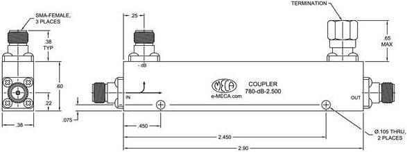 MECA Electronics Miniature Octave Band Directional Couplers Typical Package Outline 