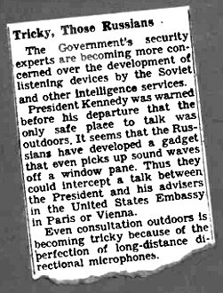 N.Y. Times item indicates worry about bugging during President Kennedy's '61 trip to Europe - RF Cafe