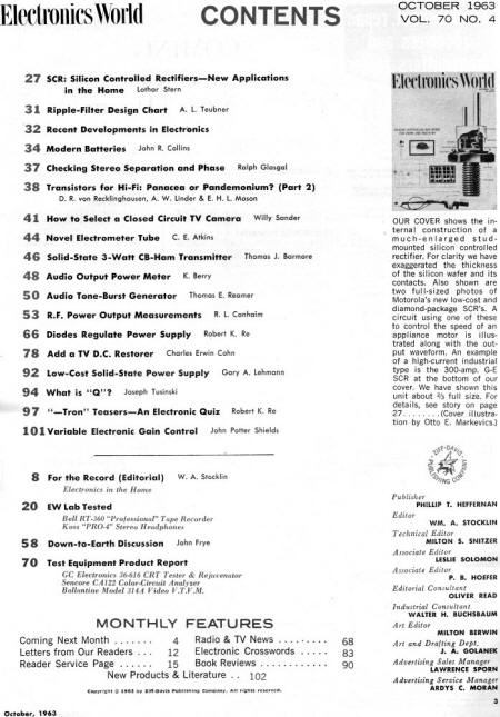 October 1963 Electronics World Table of Contents - RF Cafe