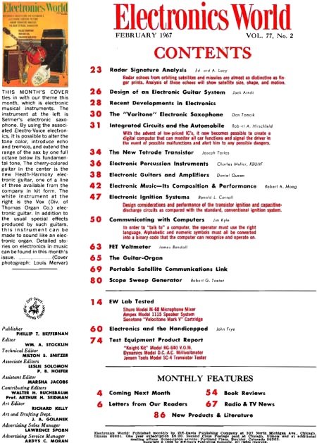 February 1967 Electronics World Table of Contents - RF Cafe