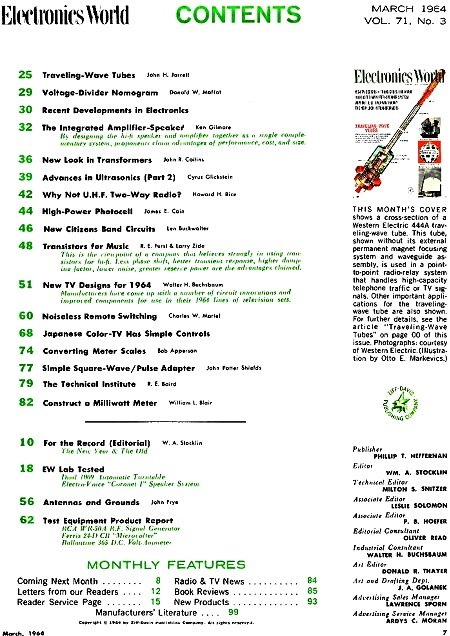 March 1964 Electronics World Table of Contents - RF Cafe