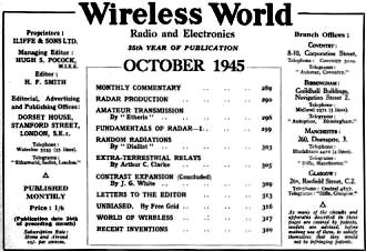 October 1945 Wireless World Table of Contents - RF Cafe