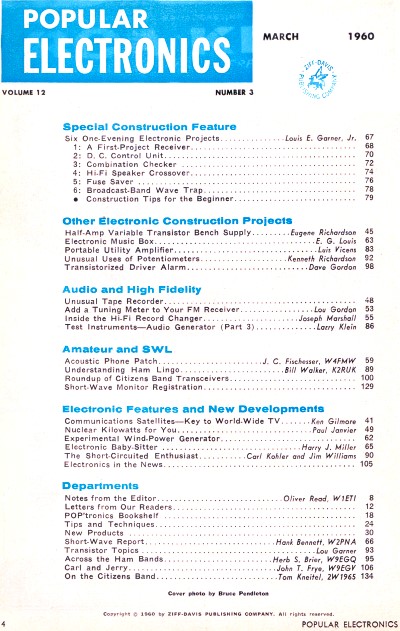March 1960 Popular Electronics Table of Contents - RF Cafe