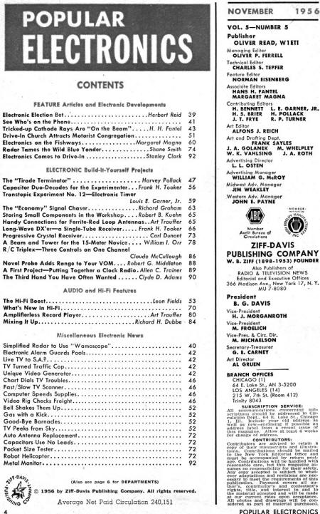 November 1956 Popular Electronics Table of Contents - RF Cafe