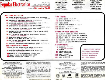 August 1973 Popular Electronics Table of Contents - RF Cafe