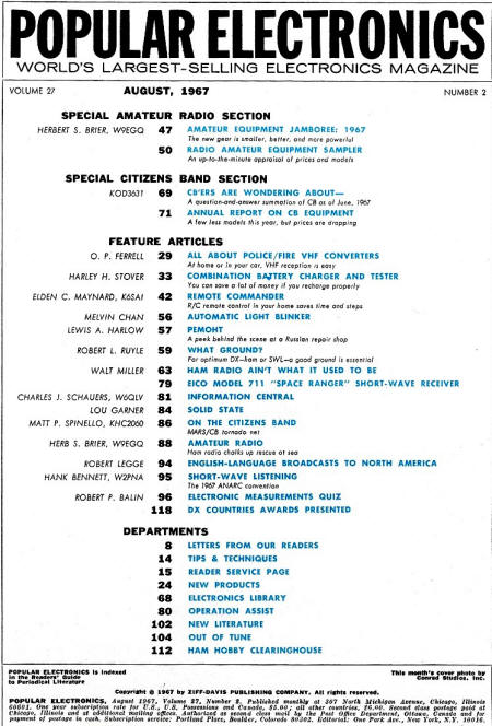 August 1967 Popular Electronics Table of Contents - RF Cafe