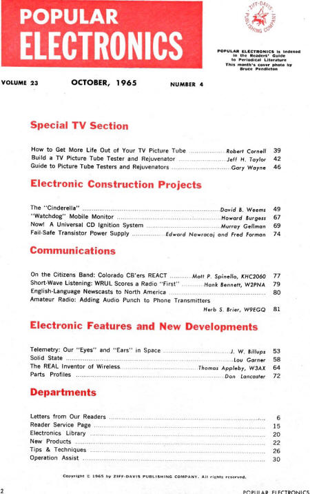 October 1965 Popular Electronics Table of Contents - RF Cafe