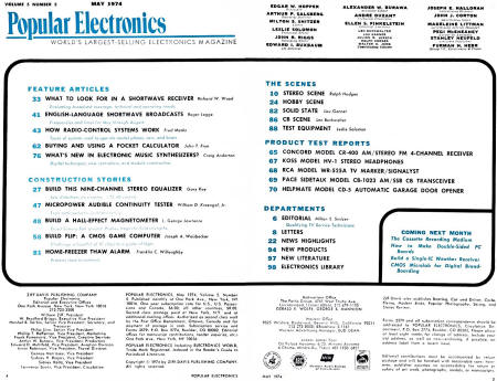 May 1974 Popular Electronics Table of Contents - RF Cafe