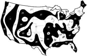 Number of thunderstorms per year varies with locale - RF Cafe