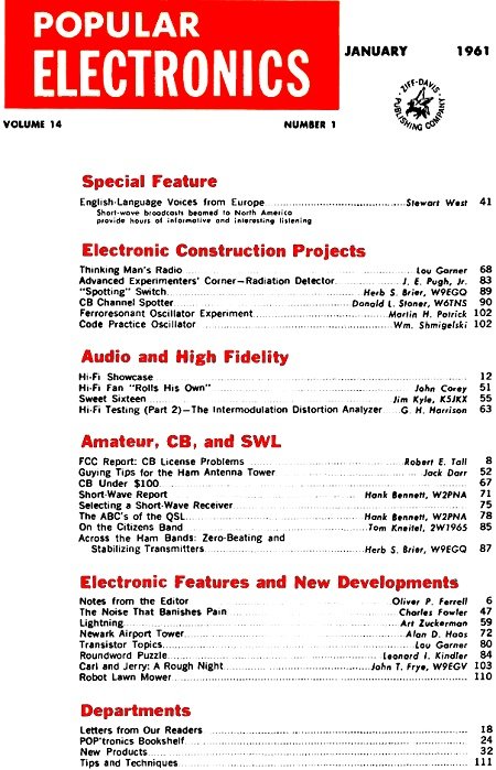 January 1961 Popular Electronics Table of Contents - RF Cafe