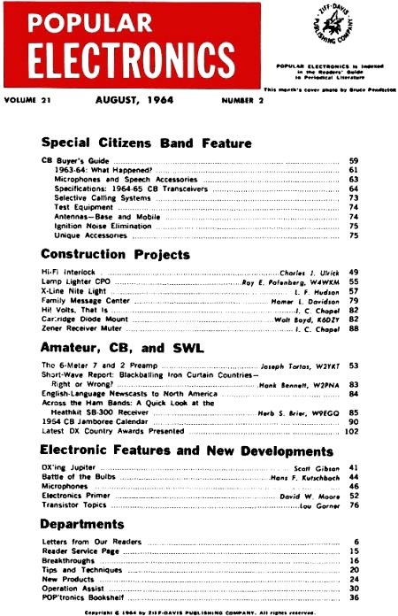 August 1964 Popular Electronics Table of Contents - RF Cafe