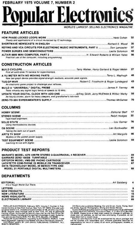February 1975 Popular Electronics Table of Contents - RF Cafe