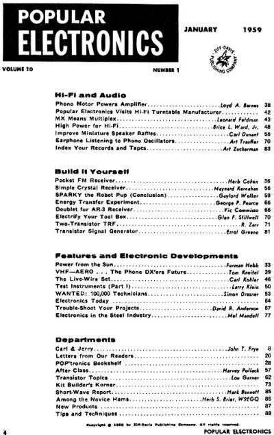 January 1959 Popular Electronics Table of Contents - RF Cafe