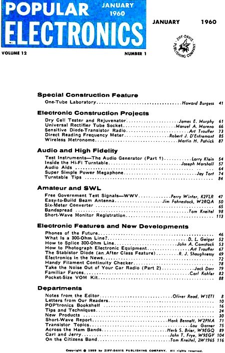 January 1960 Popular Electronics Table of Contents - RF Cafe