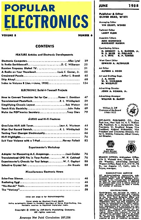 June 1958 Popular Electronics Table of Contents - RF Cafe