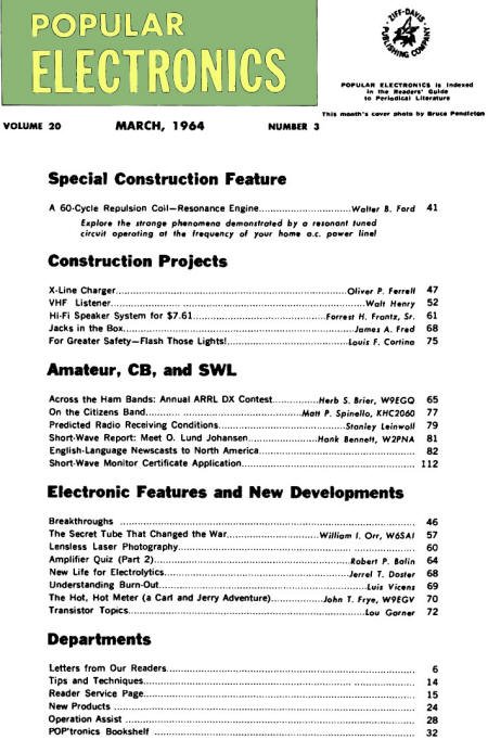 March 1964 Popular Electronics Table of Contents - RF Cafe