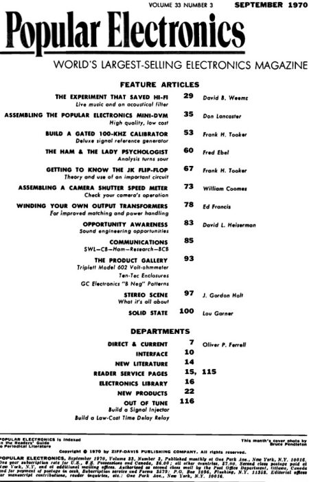 Popular Electronics September 1970 Table of Contents - RF Cafe