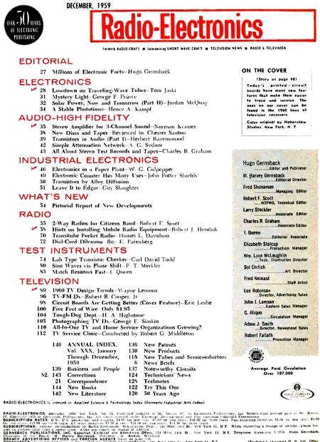 December 1959 Radio-Electronics Table of Contents - RF Cafe