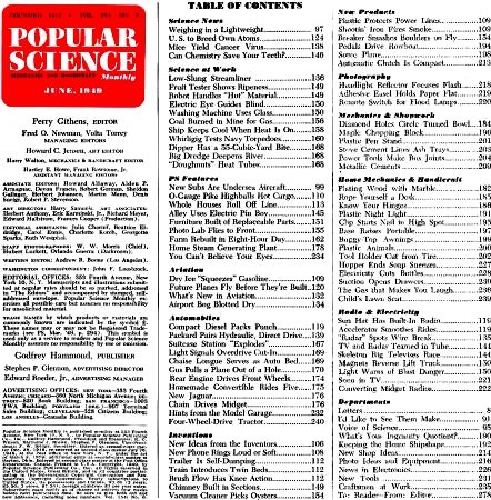 Popular Science June 1949 Table of Contents - RF Cafe